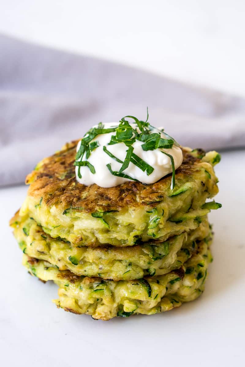 Stack of Zucchini Fritters with mayo
