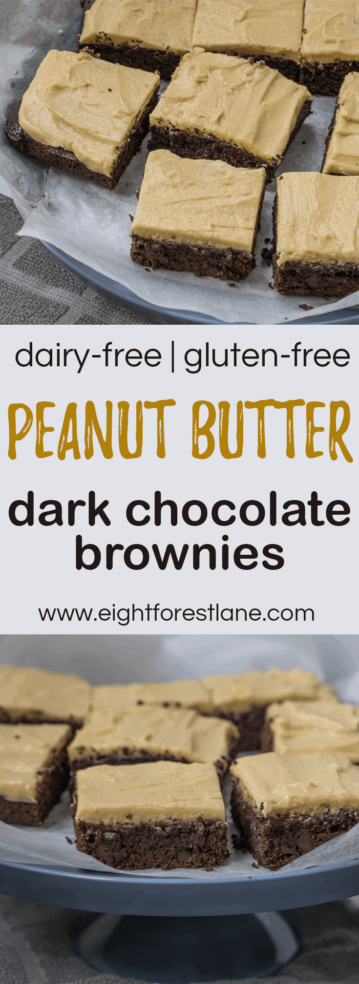 Deliciously decadent & rich dark chocolate brownies slathered with a generous amount of creamy peanut butter frosting. Completely dairy and gluten free!