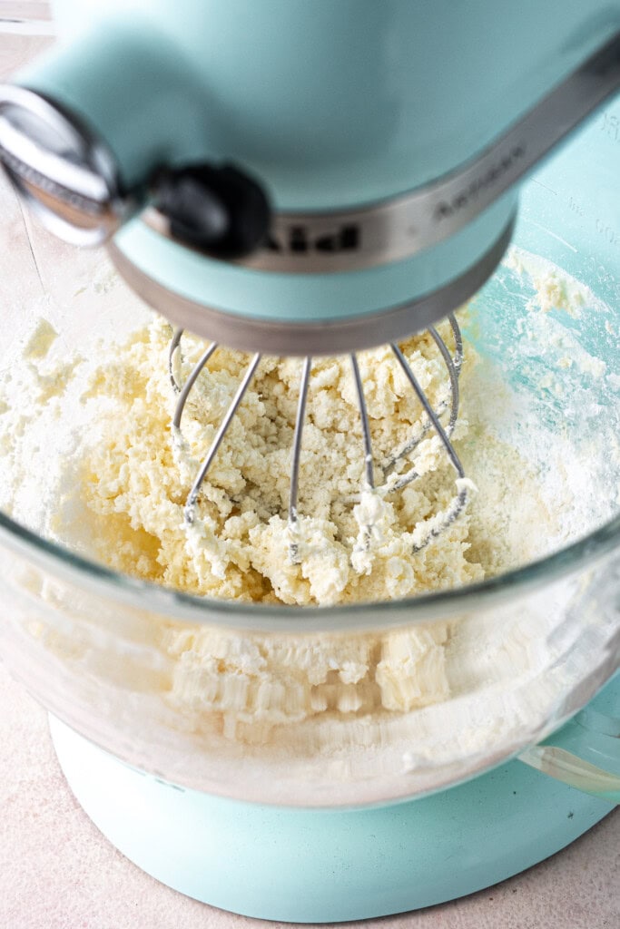 Step 2 of making the buttercream in a standmixer.