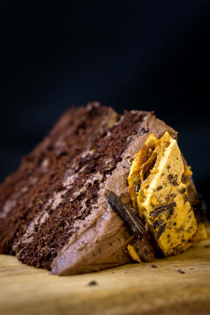 Slice of Chocolate Honeycomb Cake