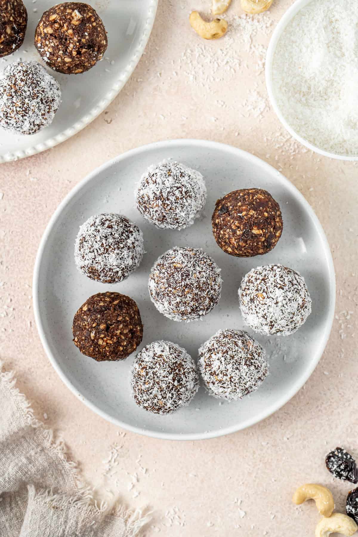 The cherry ripe balls on a plate.