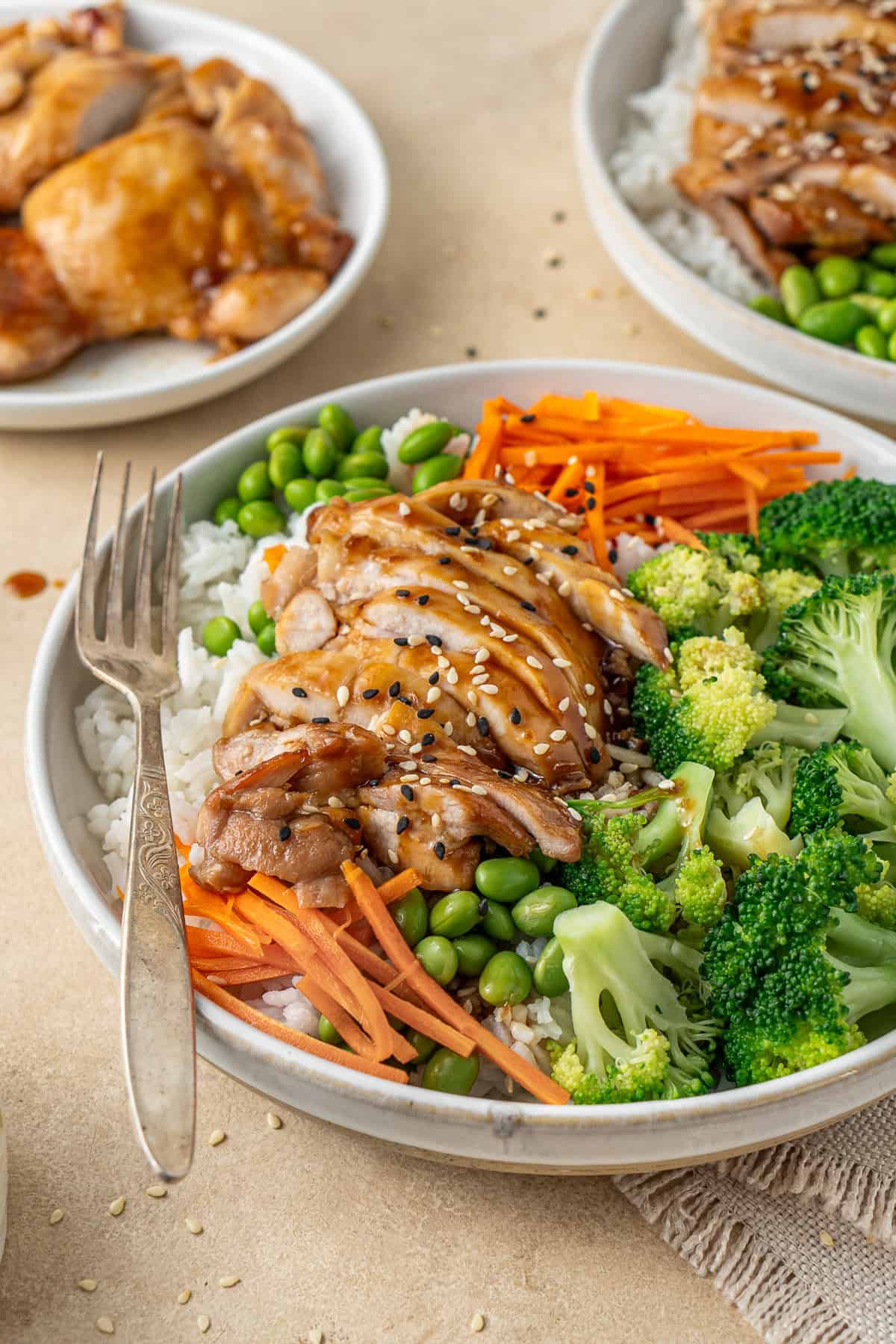 Teriyaki chicken and vegetables with rice.