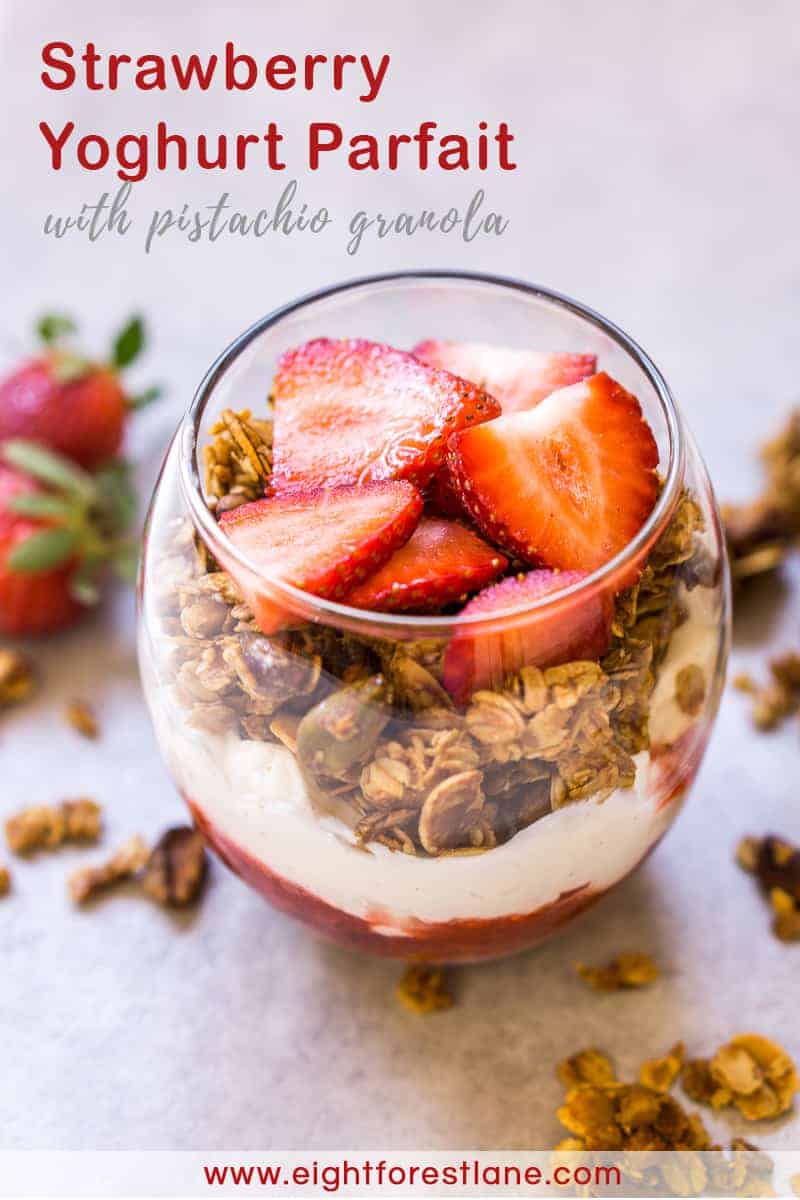 Strawberry Yoghurt Parfait with Pistachio Granola