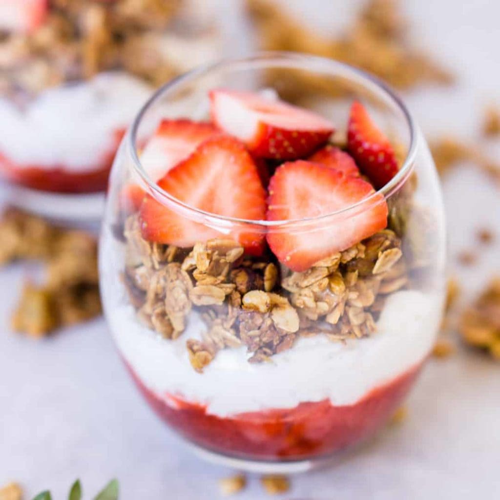 Strawberry Yoghurt Parfait With Pistachio Granola - Eight Forest Lane