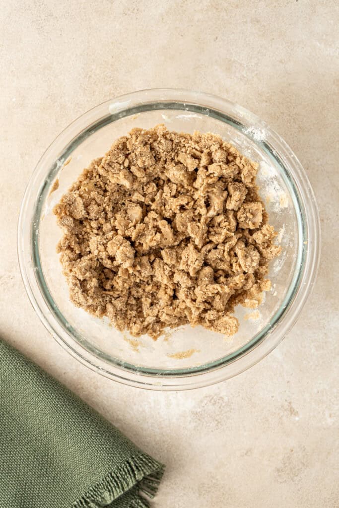 The crumb topping in a small bowl.