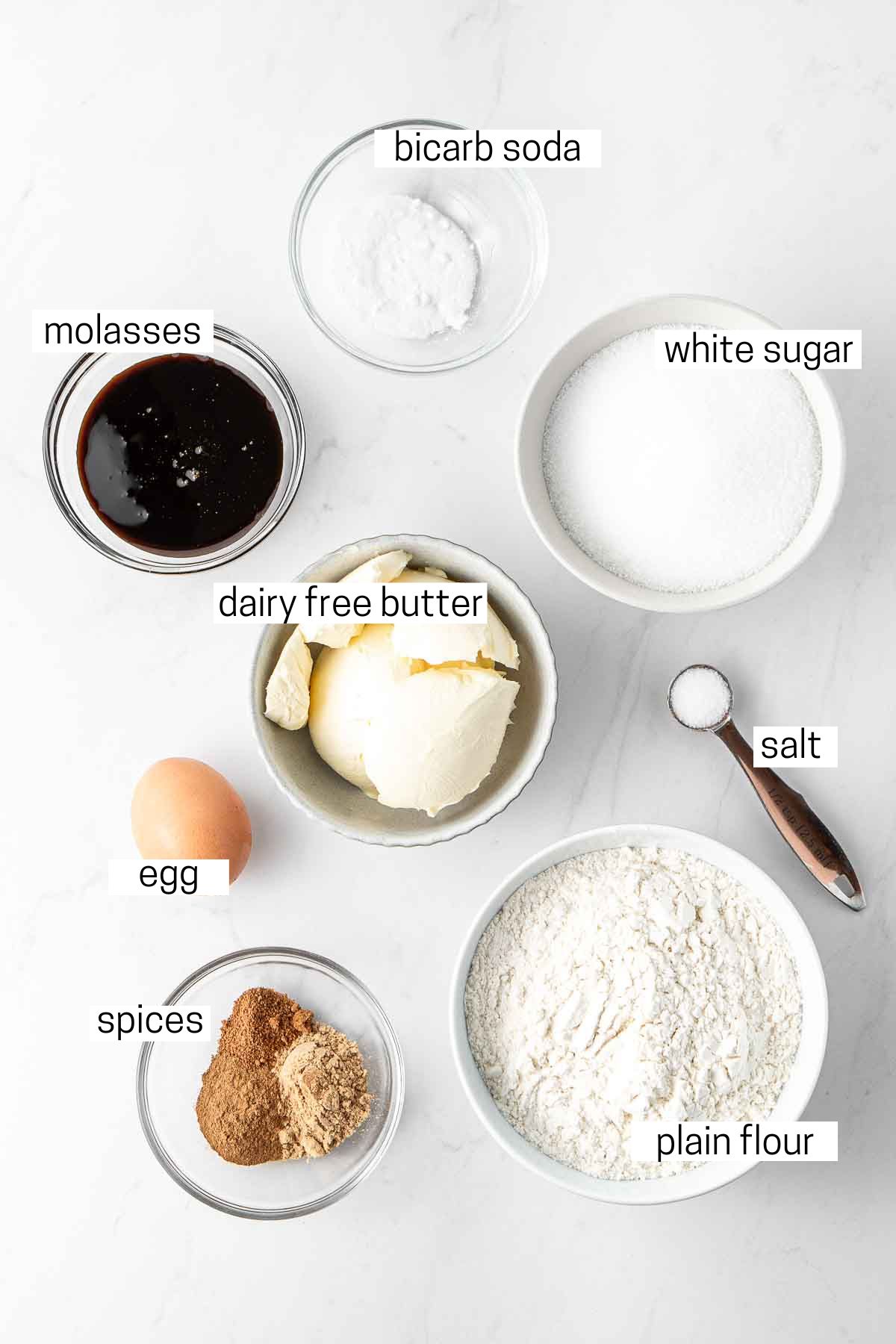 All ingredients needed for ginger snap biscuits. 