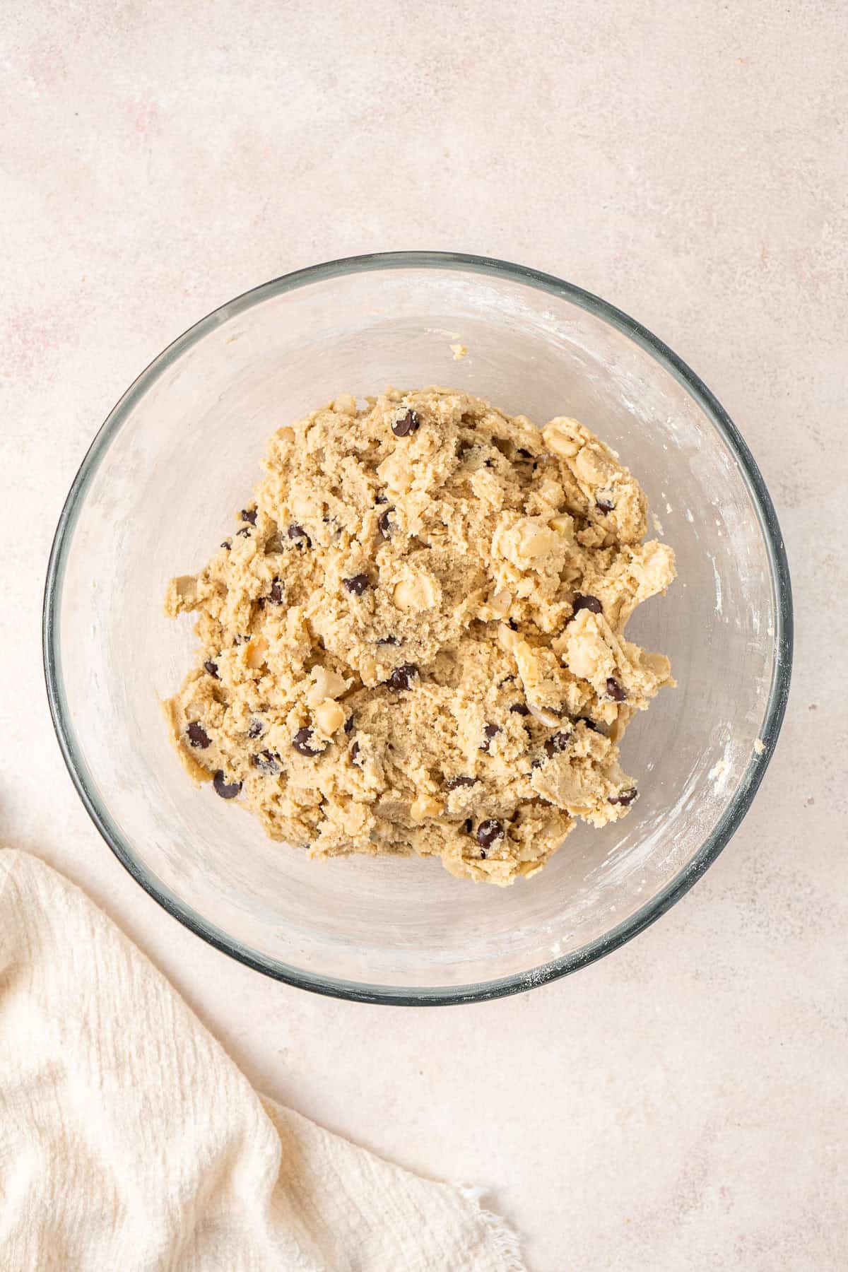 The mix-ins mixed through the dough in the bowl.
