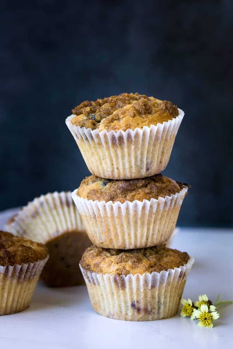 Three Stacked Earl Grey Blueberry Muffins 