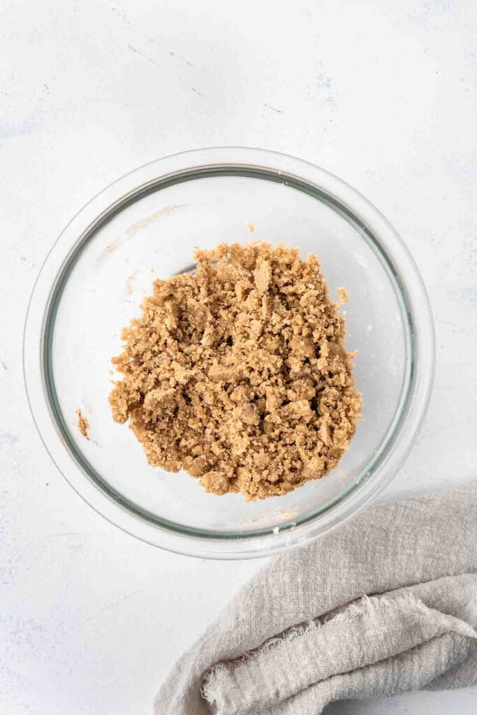 Brown sugar crumble topping in a bowl.