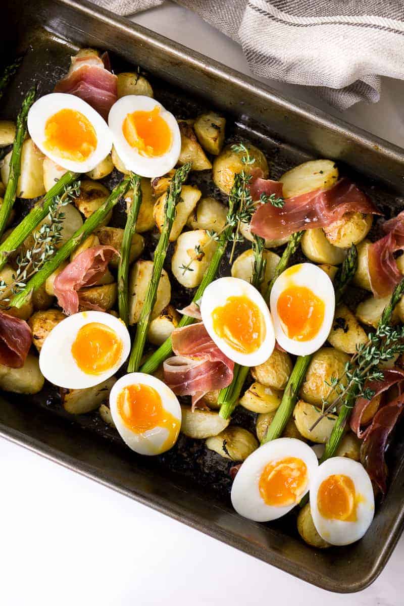 Breakfast Potatoes with Asparagus, Egg and Prosciutto 