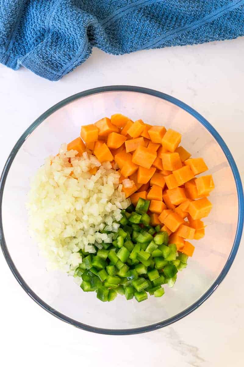 Chopped up vegetables in a bowl