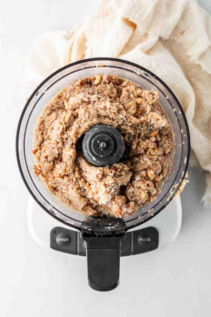 Sausage roll filling in a food processor. 