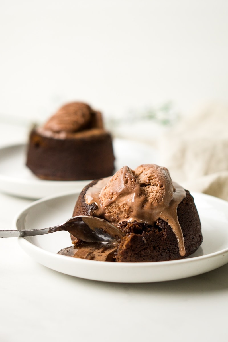 Chocolate Lava Cakes on plate with spoon
