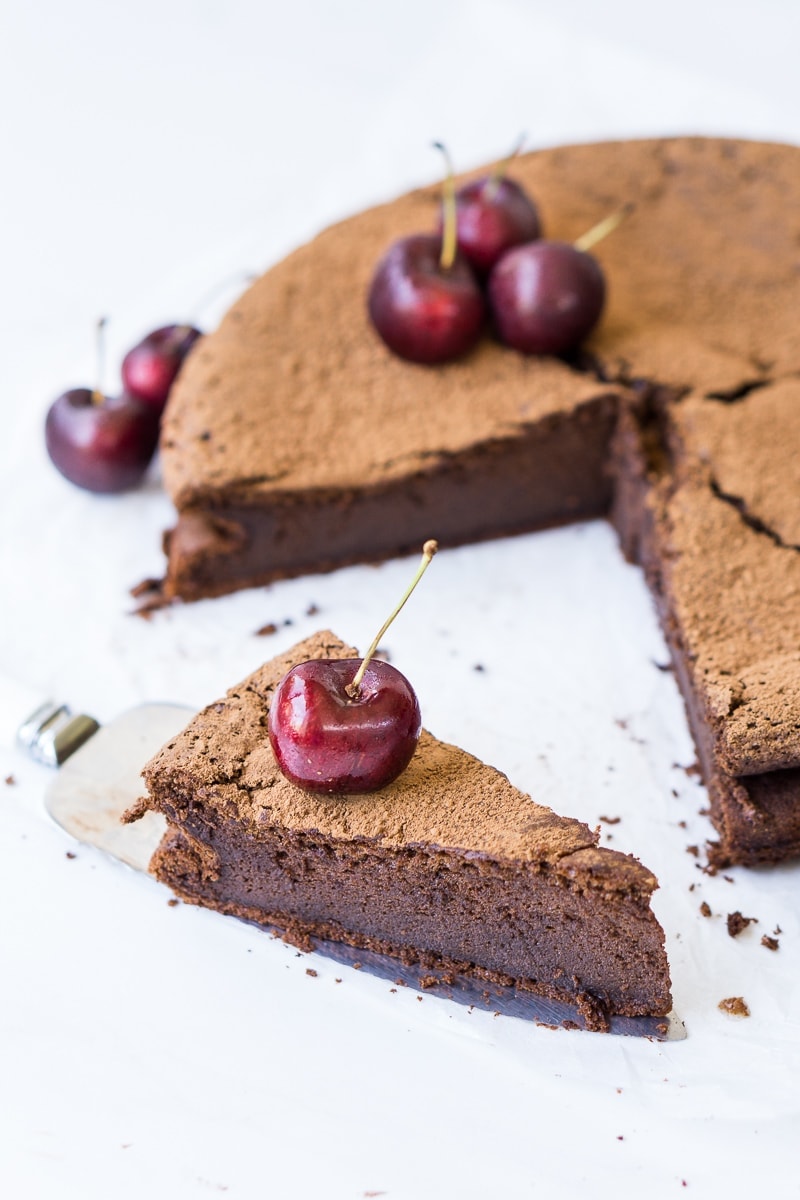 Slice of chocolate cake with cherries