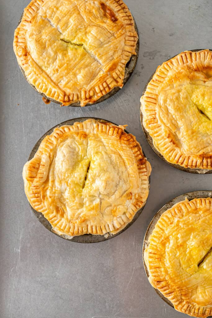 The cooked pies on a tray.
