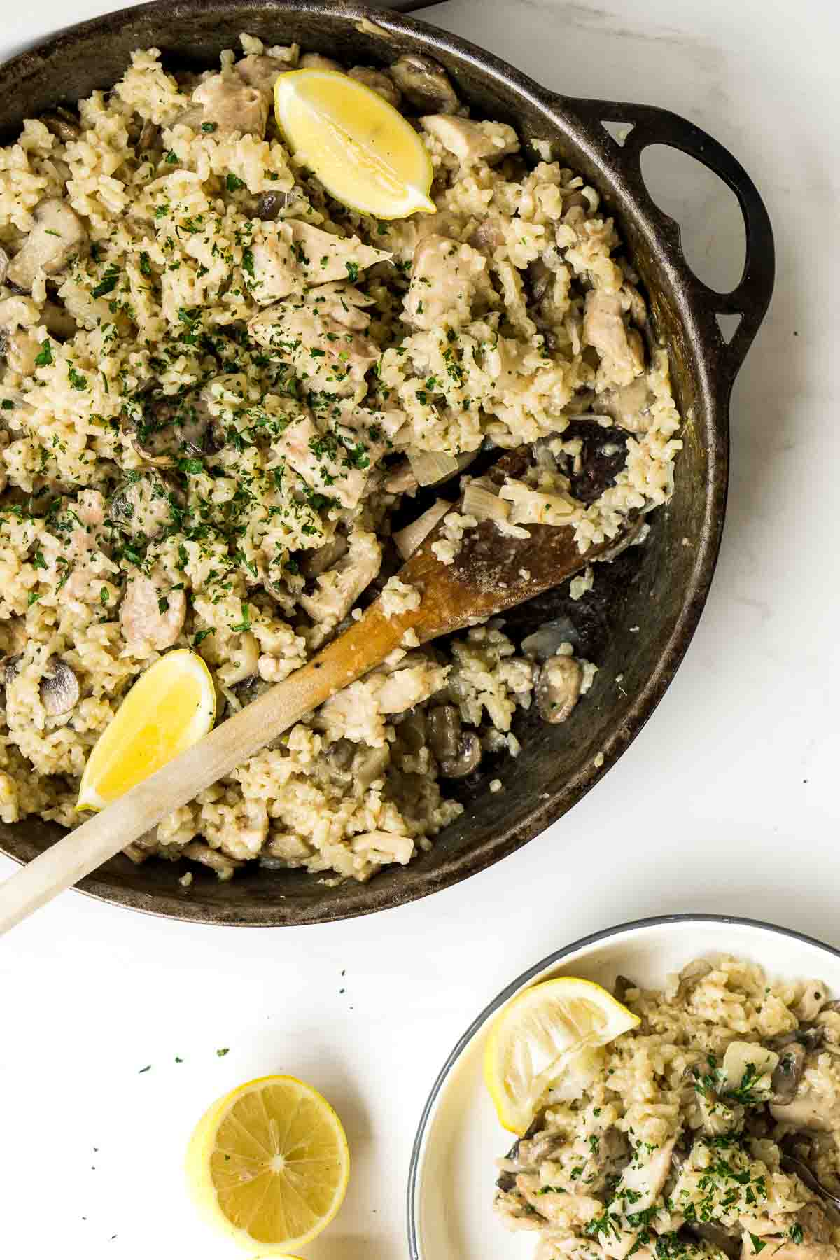 Oven Baked Chicken and Mushroom Risotto being served