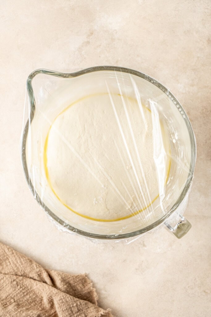 The dough in the bowl after the first rise.