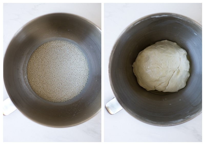 Yeast in bowl and dough 