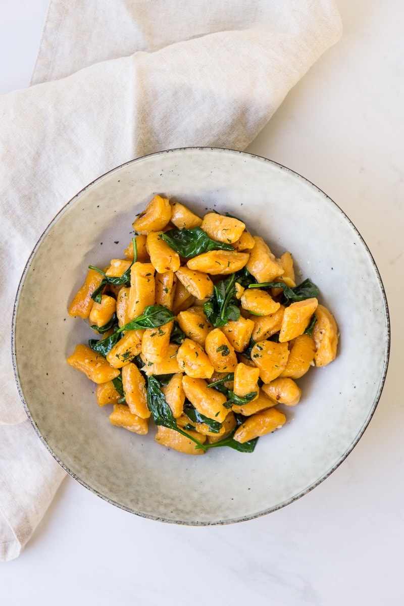 Sweet potato gnocchi served in a bowl