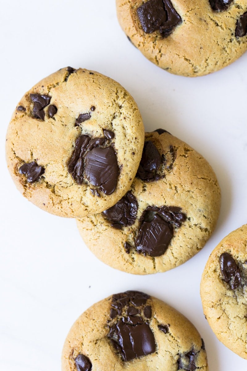 Chocolate chip cookies with pools of melted chocolate