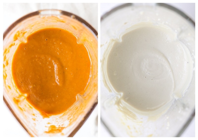 Enchilada sauce and cheese sauce in a blender