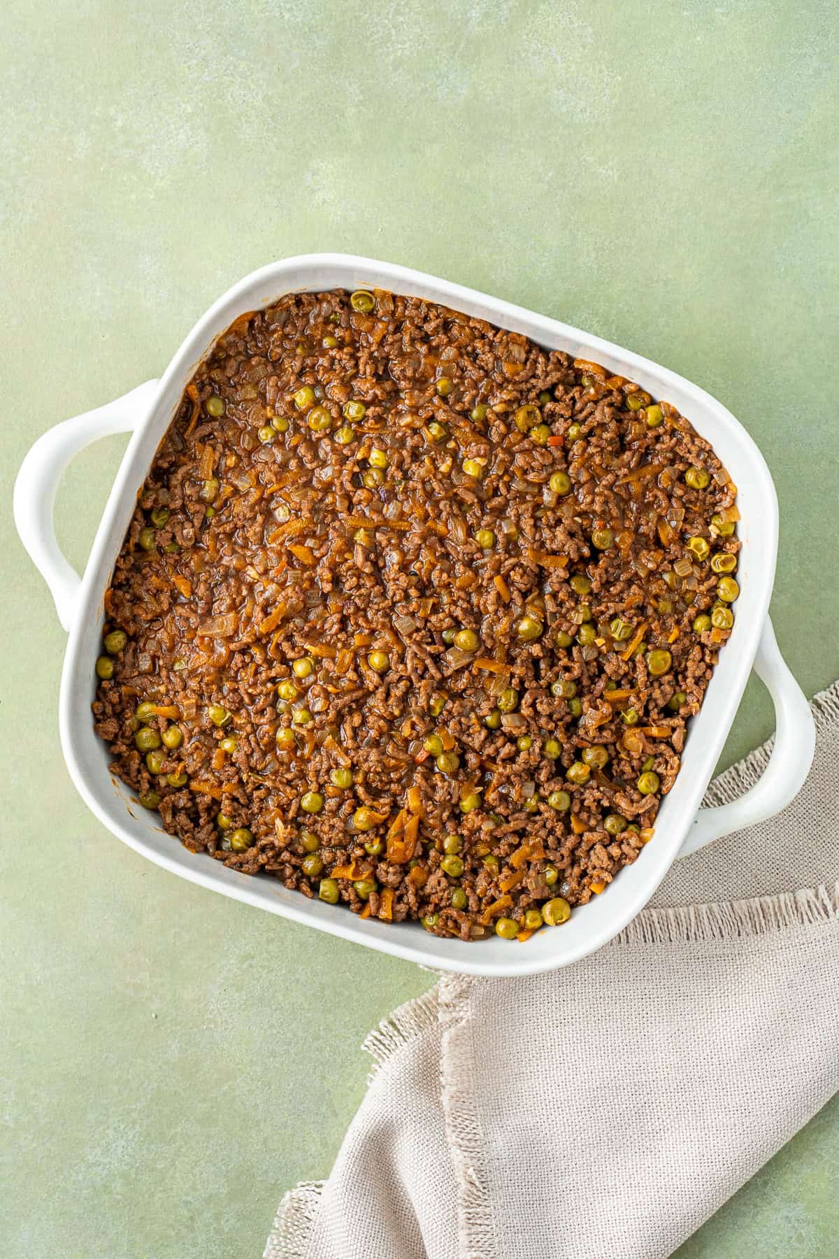 The pie filling in a dish.