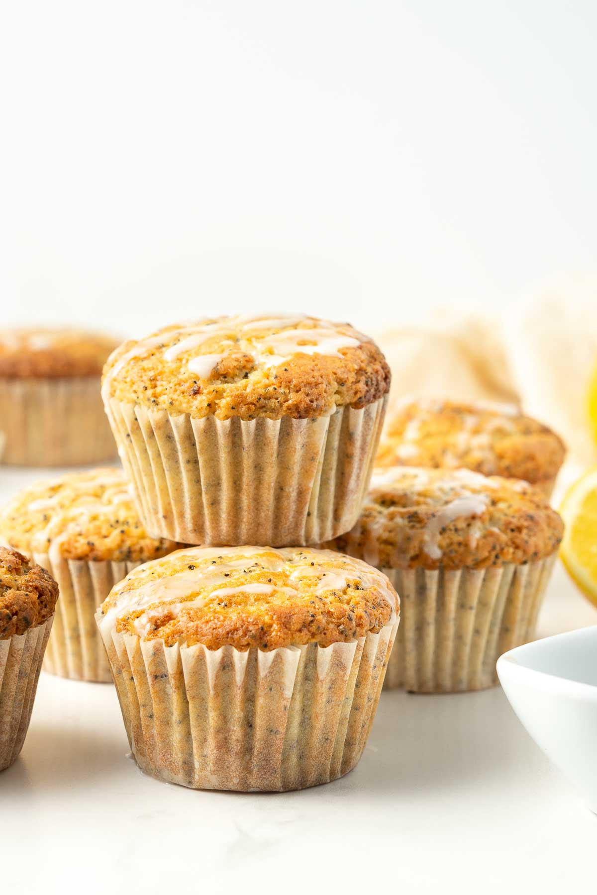 Lemon and poppy seed muffins in a group.