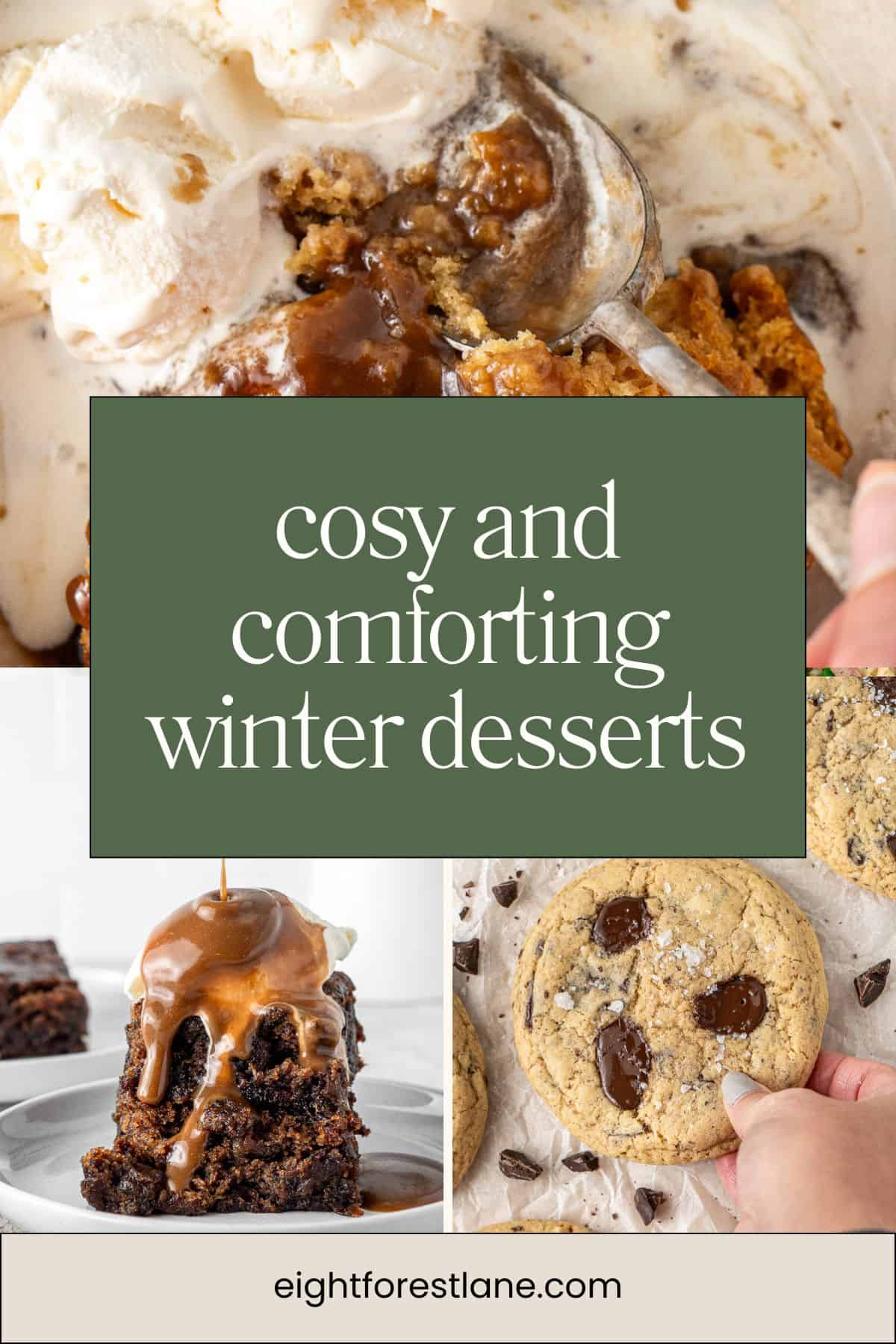 Cosy and comforting winter desserts Pinterest image.