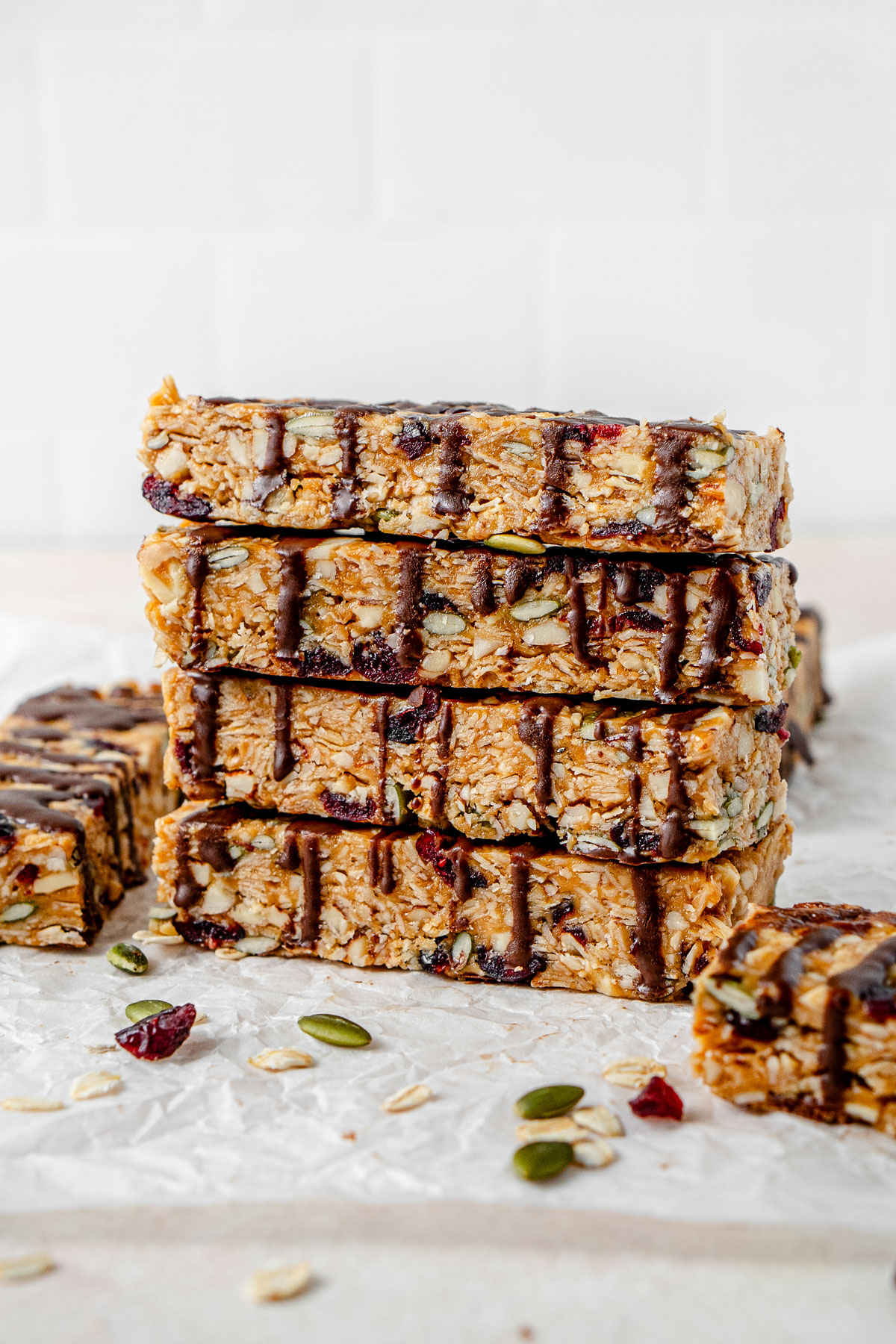 A stack of peanut butter muesli bars.