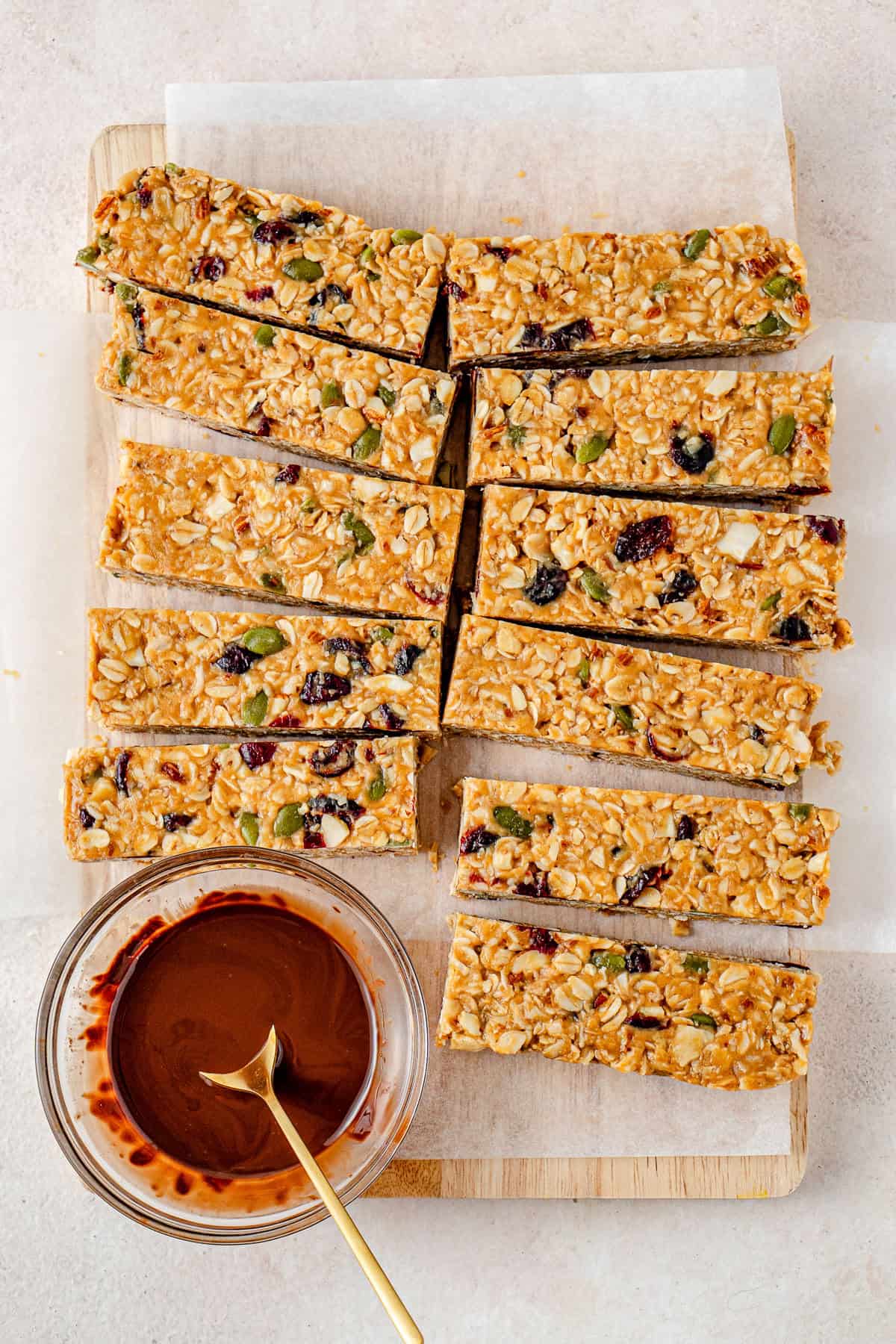 Cutting them into bars.