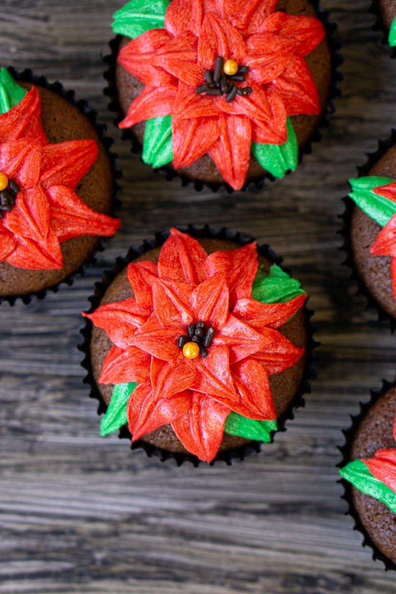 Poinsettia Decorated Cupcakes