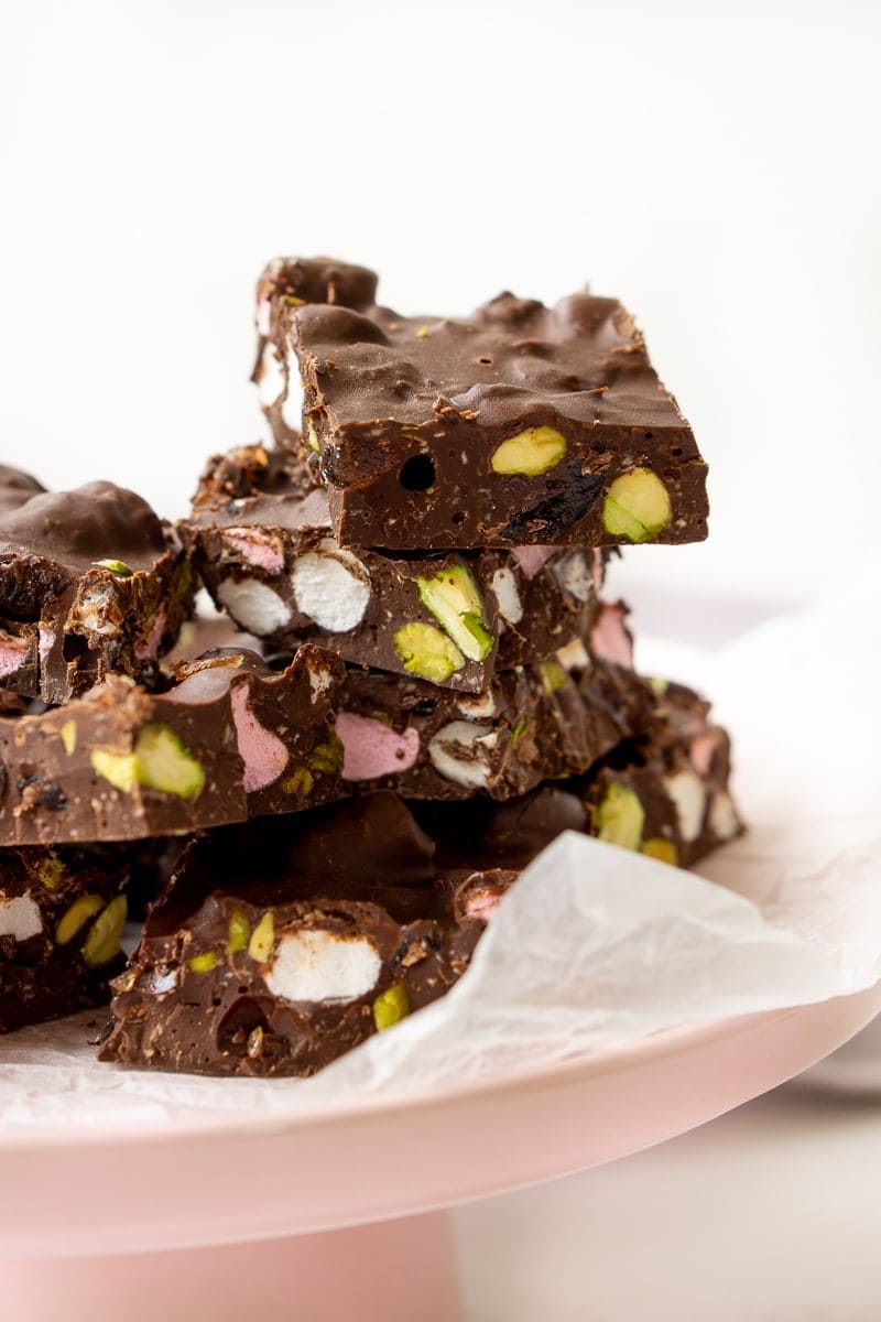Slices of rocky road with pistachio nuts