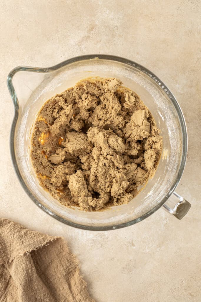 The cookie dough in a bowl.