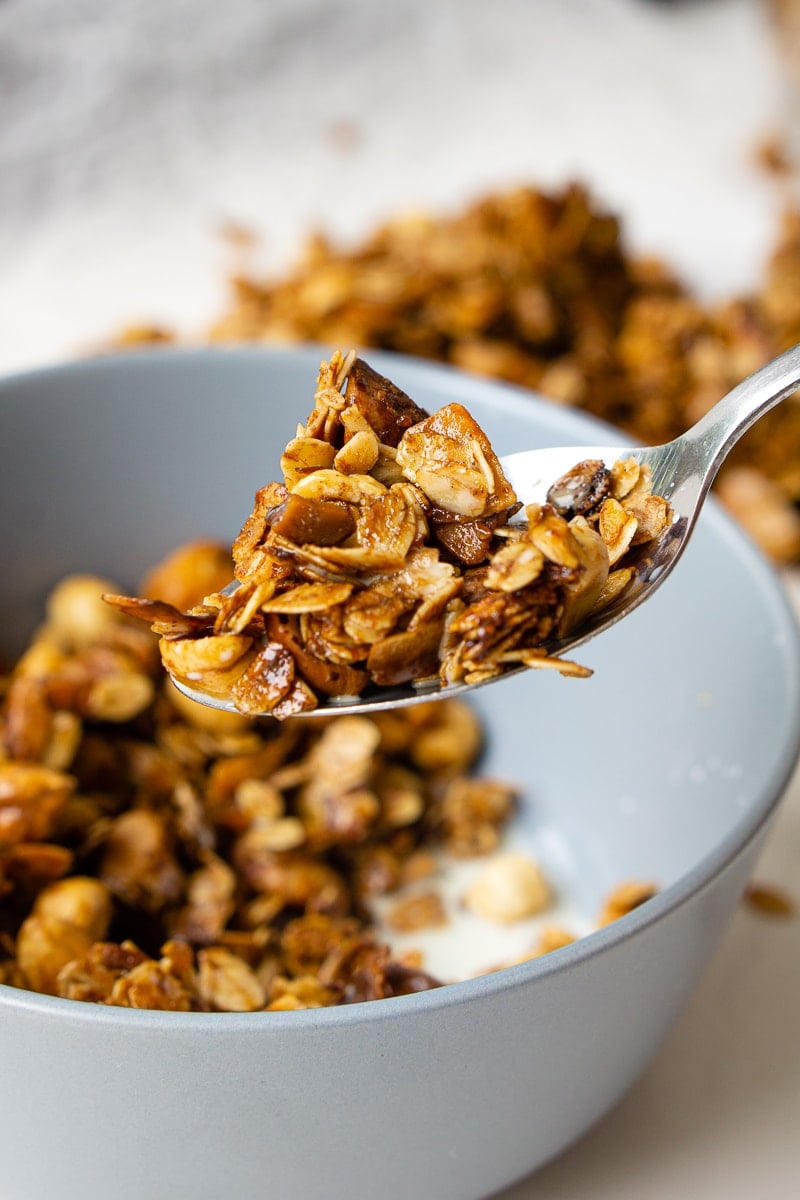 Granola in a bowl with milk