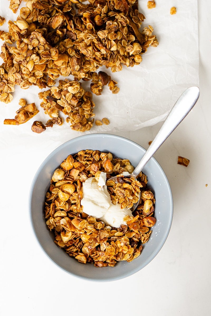 granola in a bowl with yoghurt