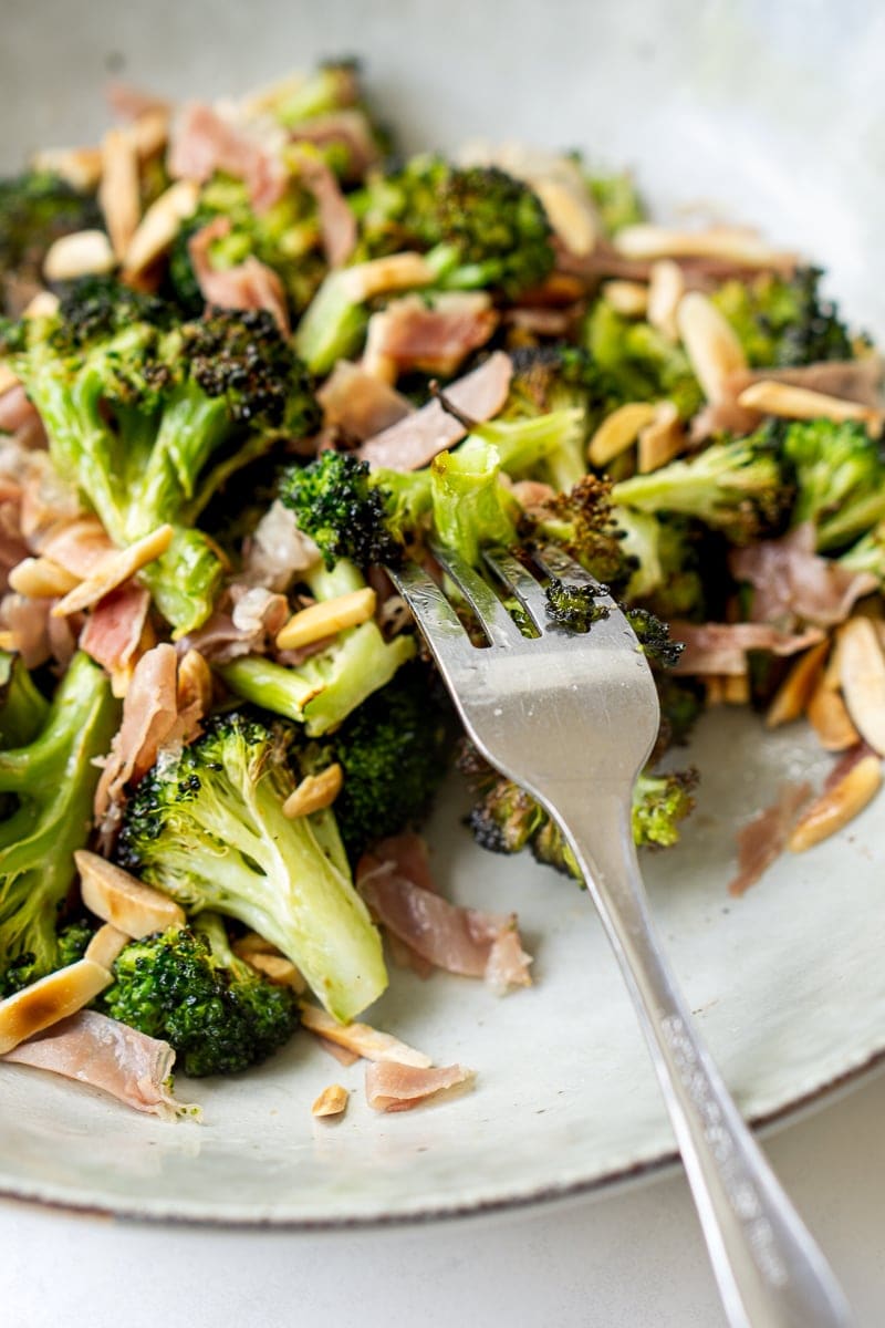 Close up of roasted broccoli salad