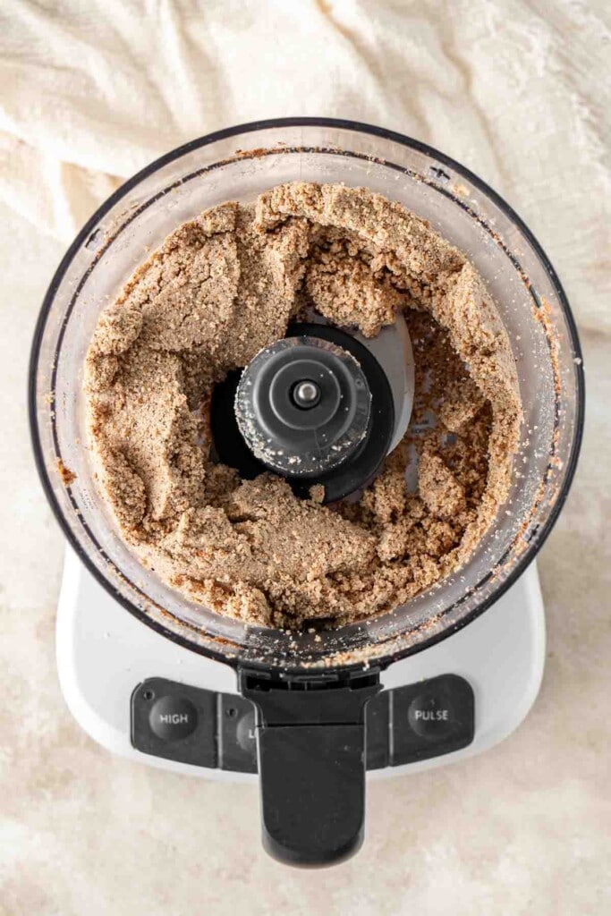 The almond butter halfway through in the food processor.