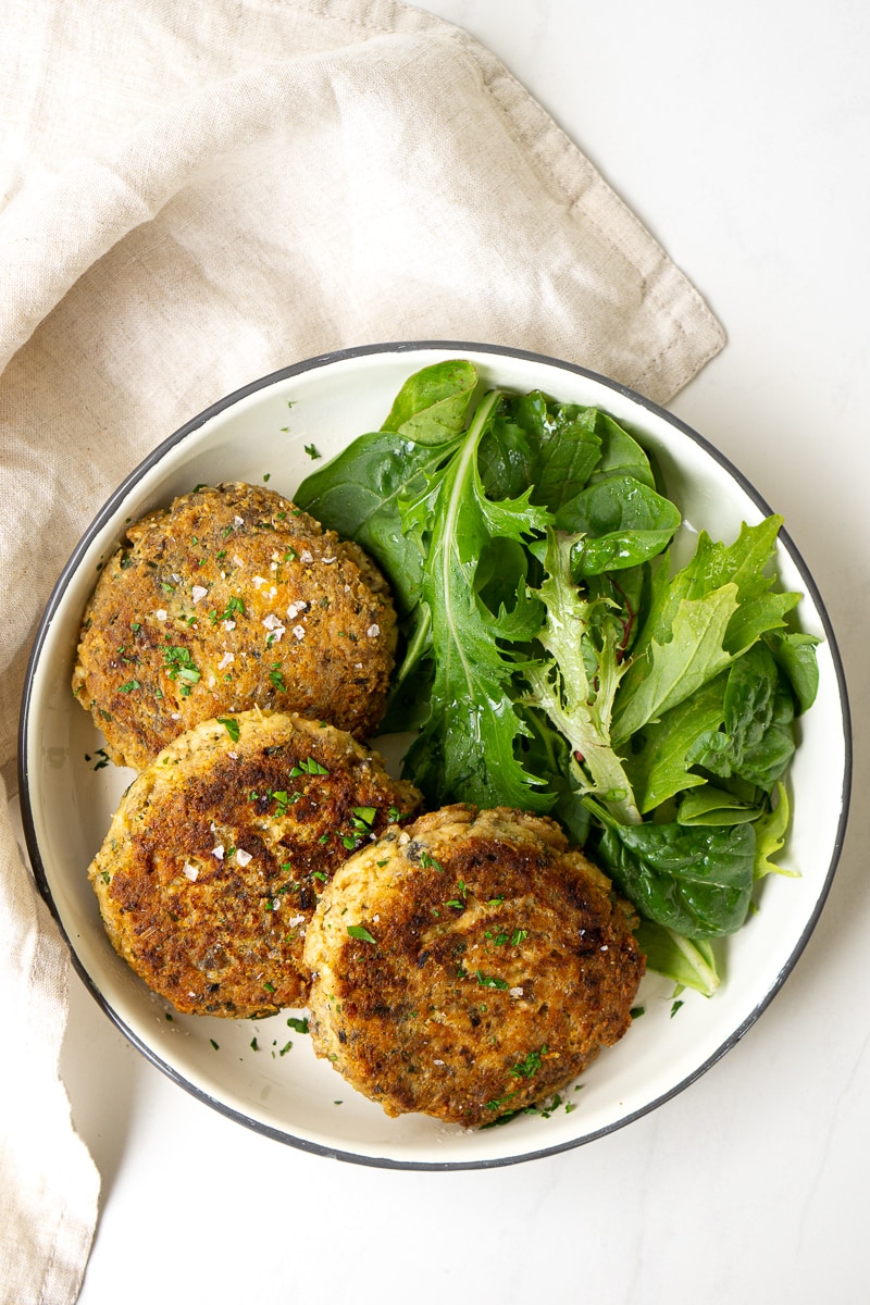 Salmon patties with a side salad