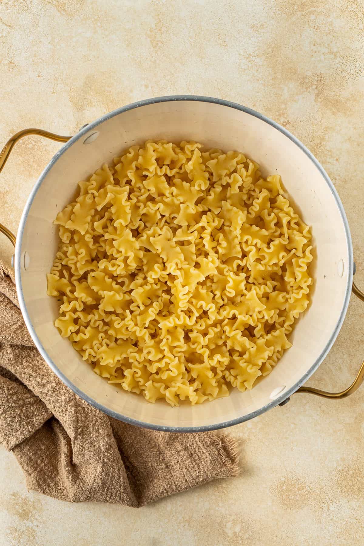 Cooked pasta in a pot.