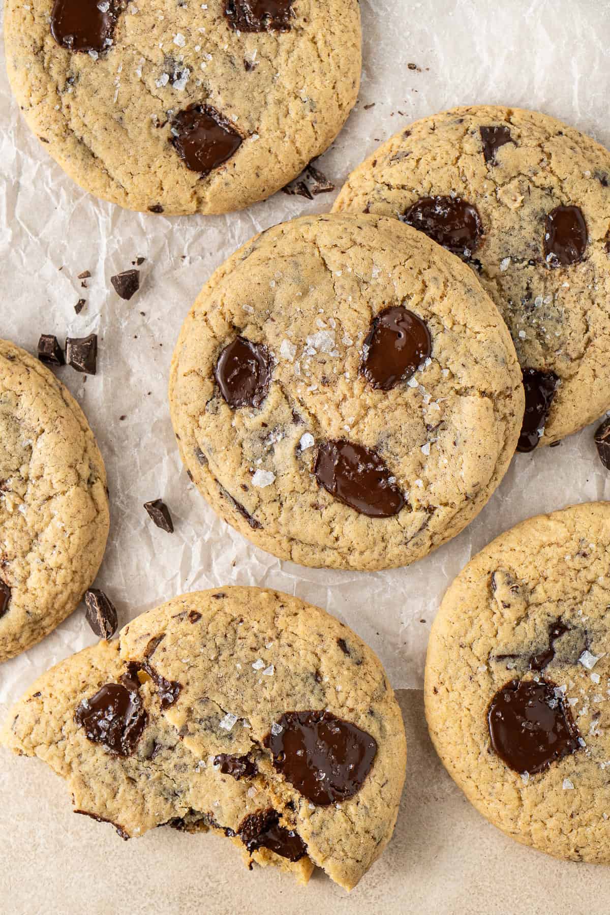 The giant chocolate chip cookies laid out.
