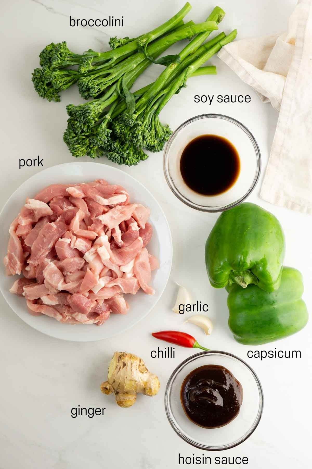 ingredients needed to make this pork hoisin stir fry