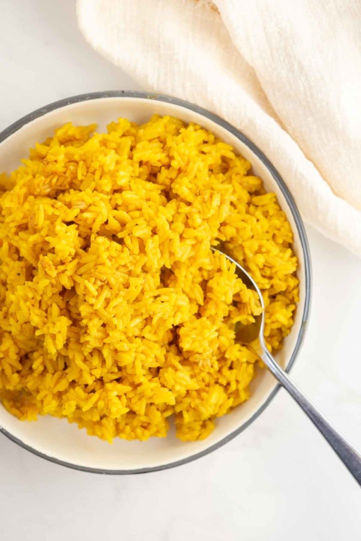 Easy Rice Cooker Turmeric Rice - Eight Forest Lane