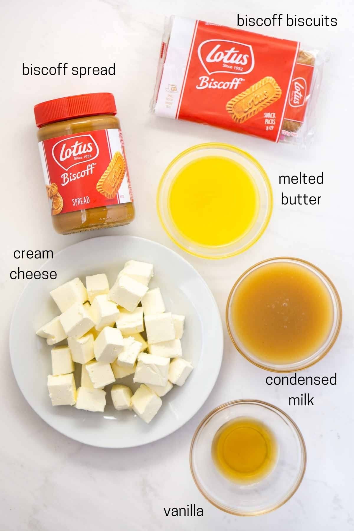 Ingredients for biscoff cheesecake
