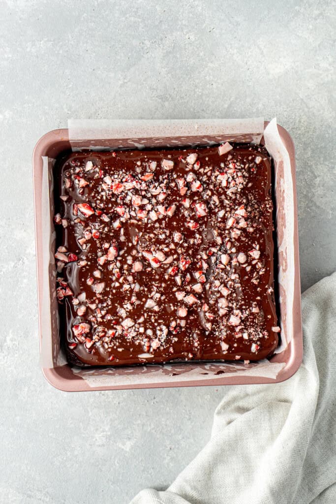 Finished brownies with crushed candy canes.