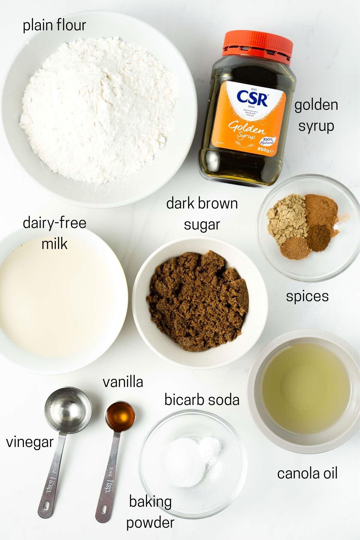 All ingredients laid out to make gingerbread cupcakes