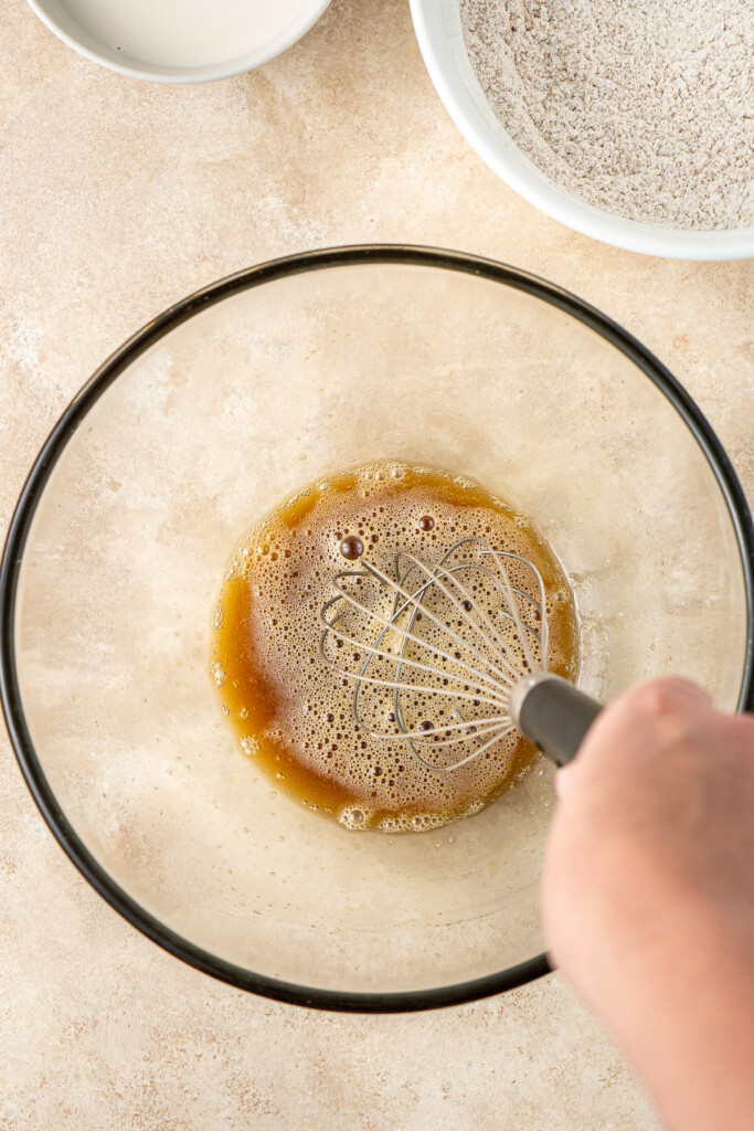 Whisking the wet ingredients together.