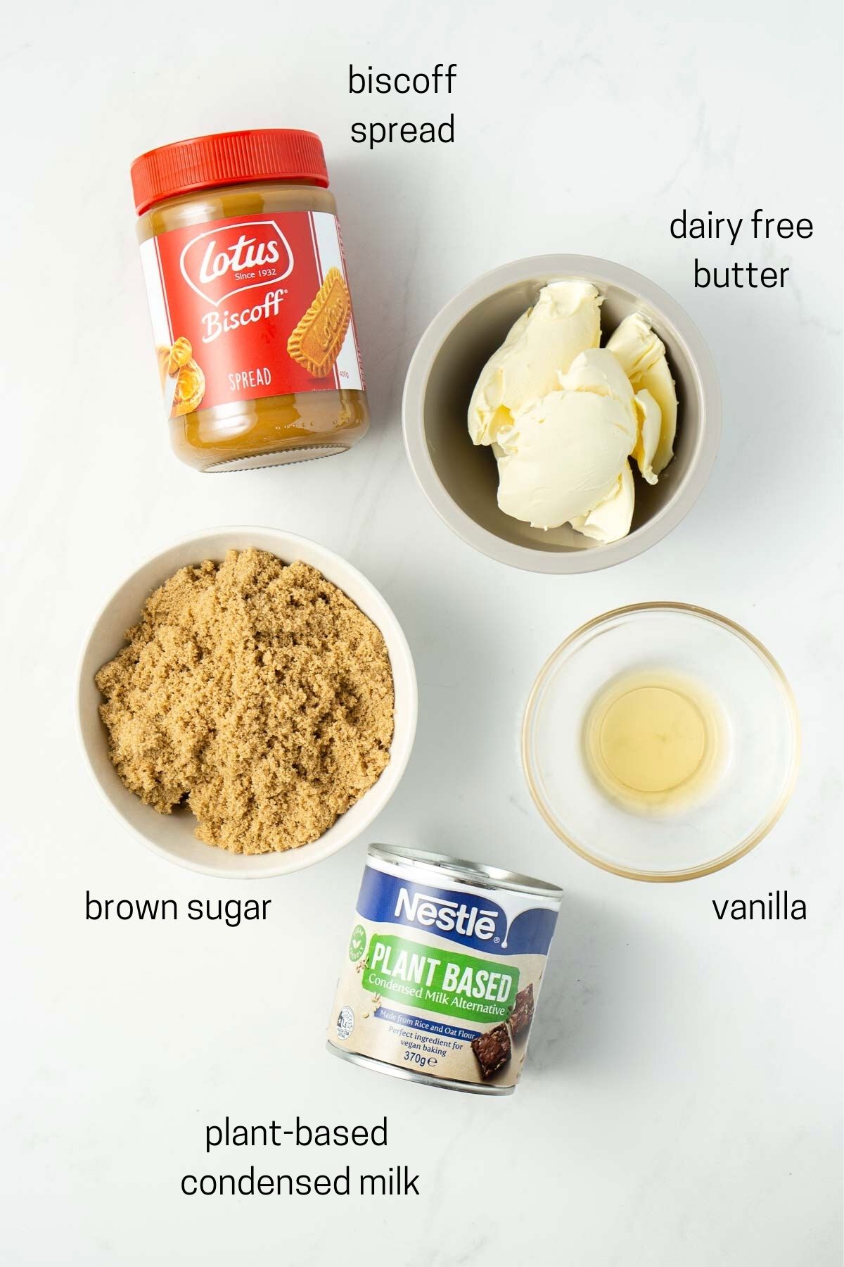 ingredients for vegan biscoff fudge laid out