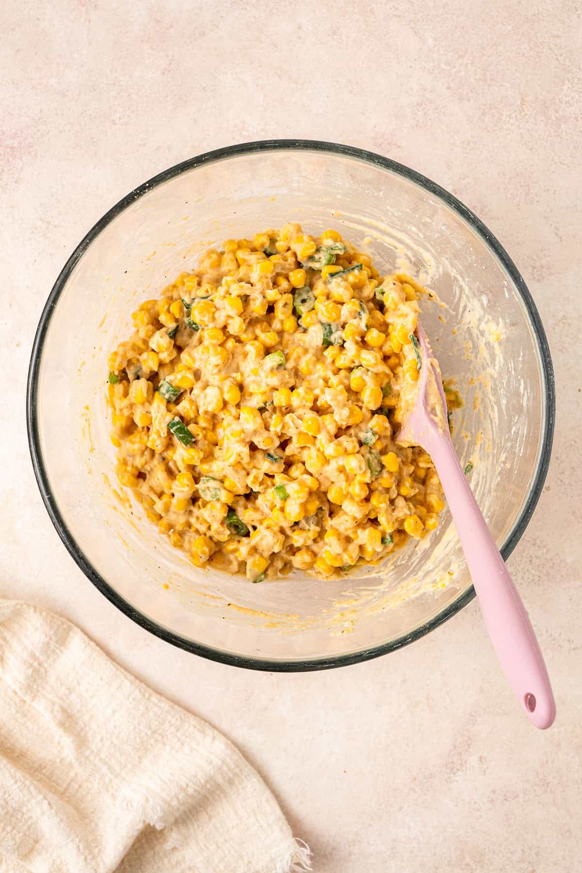 The corn fritter batter in a bowl.
