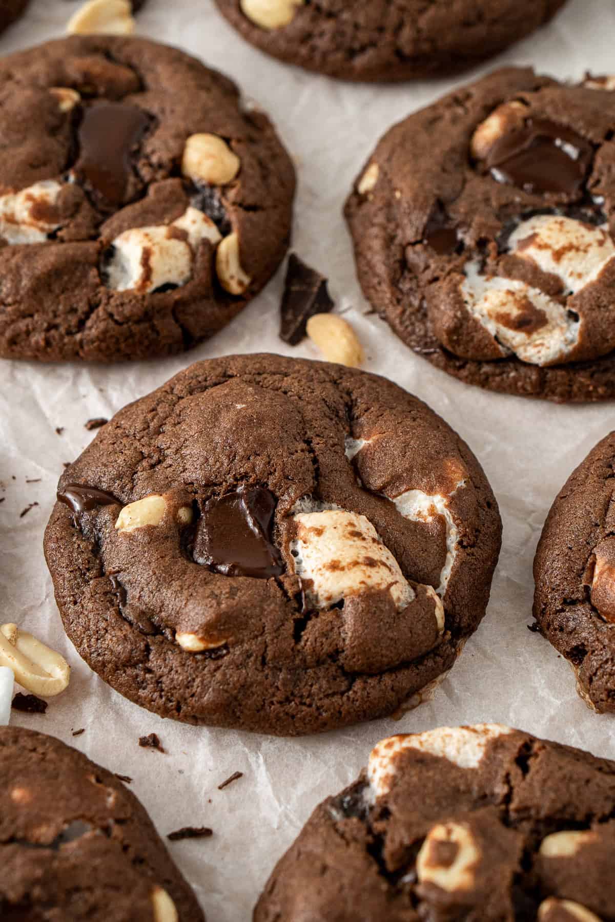 Close up of a rocky road cookie.