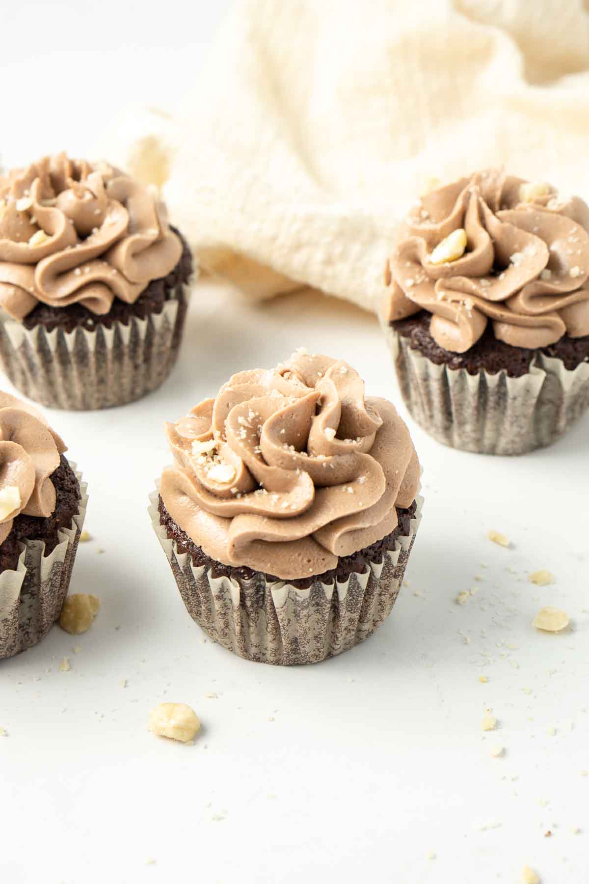Vegan chocolate hazelnut cupcakes with buttercream.